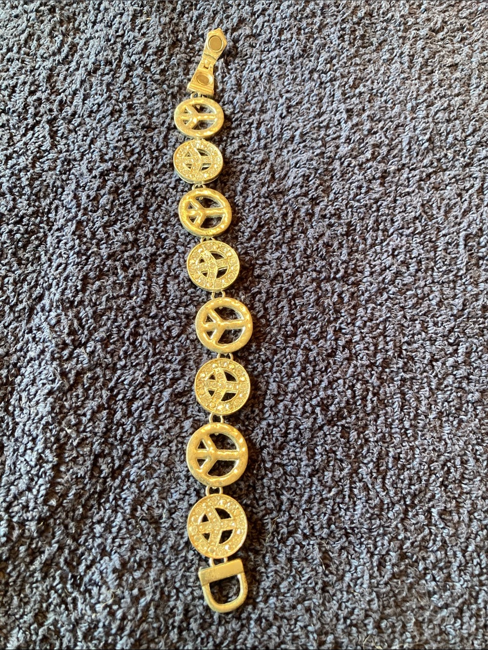 Silver Tone Iced Out Peace Sign Link Bracelet